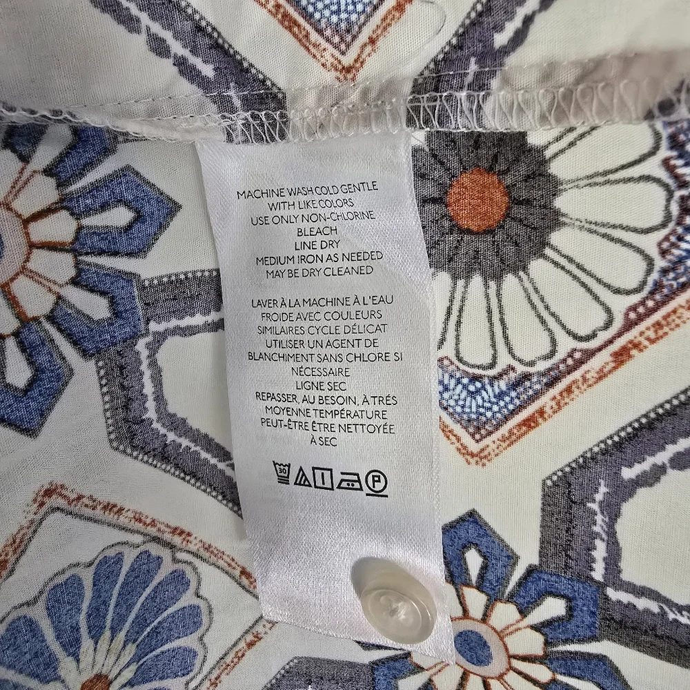 Anthropologie Maeve The Bettina in Sapphire White Tile Tiered Shirt Dress, Large - Picture 7 of 13